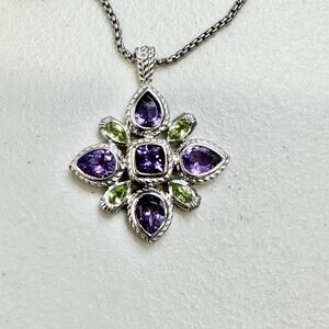 Alwand Vahan Sterling Silver & 14K Gold Multi Amethyst Peridot Gemstone Necklace